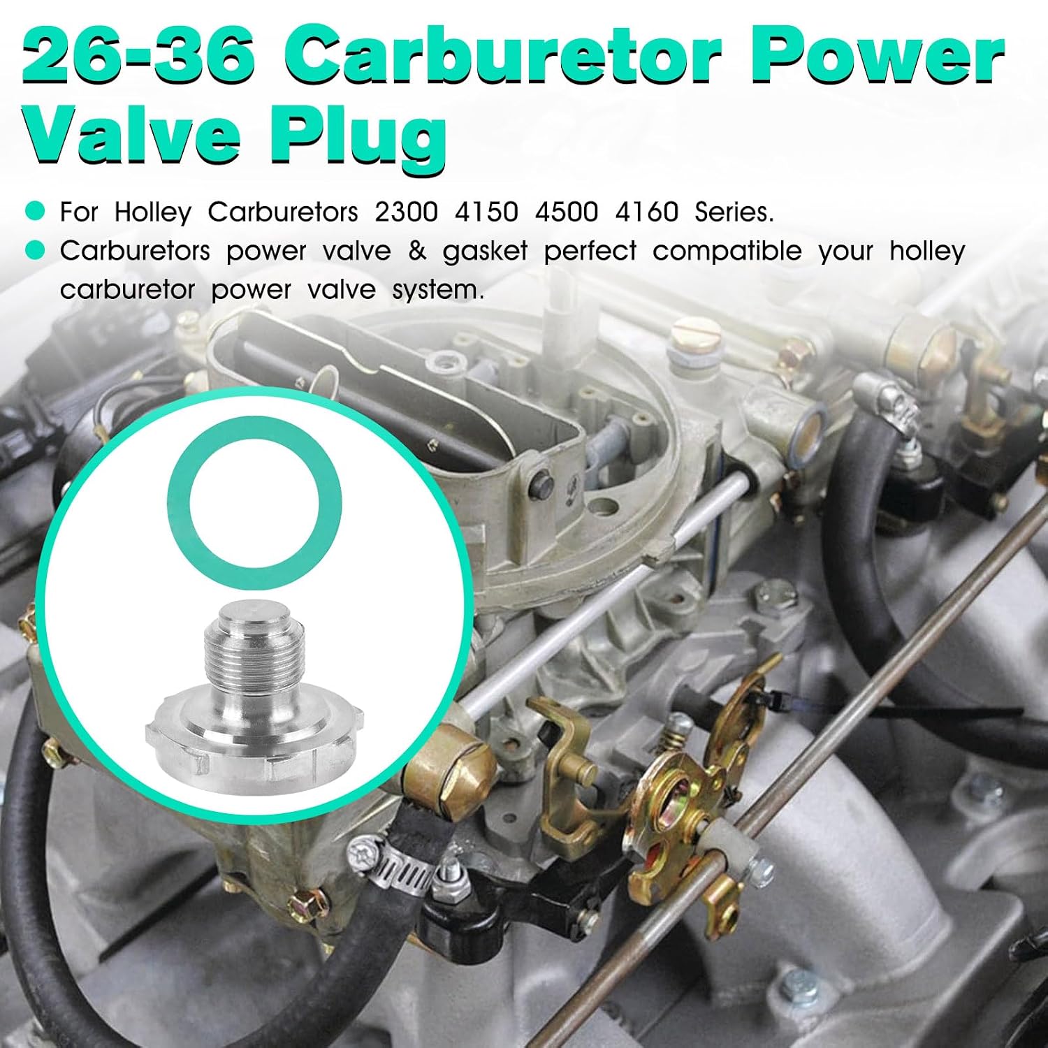 26-36 Carburetor Power Valve Plug & Gasket for Holley Carburetors Power Valve 4150 4500 2300 4160 Replaces Holley Carburetor Power Valves Block Off Plug and Gasket,Silver (2 Pack)