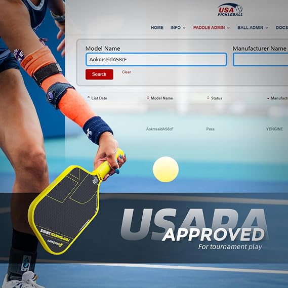 AKS Performance Series Pickleball Paddle - Toray T700 Carbon Fiber Surface, 16mm Polymer Core, High Control & Spin, USAPA Approved - Yellow