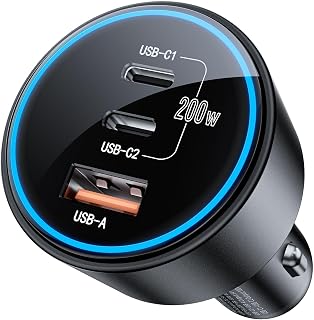 ROADRESS 200W USB C Car Charger: Dual 100W PD Fast Charging, 3-Port Adapter for iPhone 16/15, Galaxy S23, MacBook, Laptops