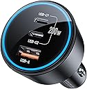USB C Car Charger Fast Charging 200W, Dual PD 100W Type C Car Charger, PD3.0/QC4.0/PPS Cigarette Lighter Adapter for iPhone 16/15/14/13/12, Galaxy S22/S21 Ultra, MacBook, Laptop etc