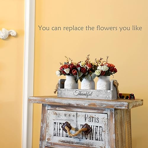 Miniatura 3 de HOMKO - Centro de mesa de tarros de vidrio Mason Jar con flores artificiales de estilo rústico para organizador cubiertos o decorar la cocina, el
