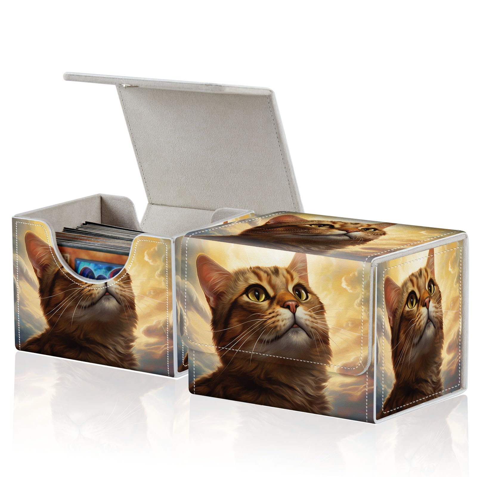 for MTG Commander Deck Box,Card Deck Box for Trading Card Yugioh MTG Cards,Fits 100 Double Sleeved Cards,PU Leather Strong Magnet Card Deck Case for Magic Commander TCG CCG,Cute Cat