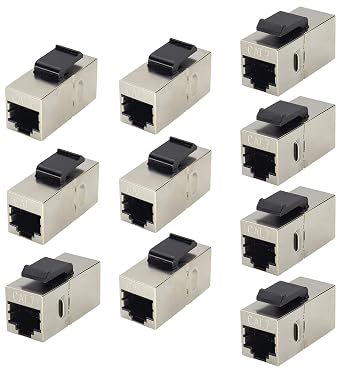 10-Pack Ethernet Panel Coupler RJ45 Keystone Female Coupler Shielded High-Speed Ethernet Wiring Board Connection,For Computers,Monitor Compatible with CAT7/Cat6/Cat5 Plug-in CablesBlack/CAT7