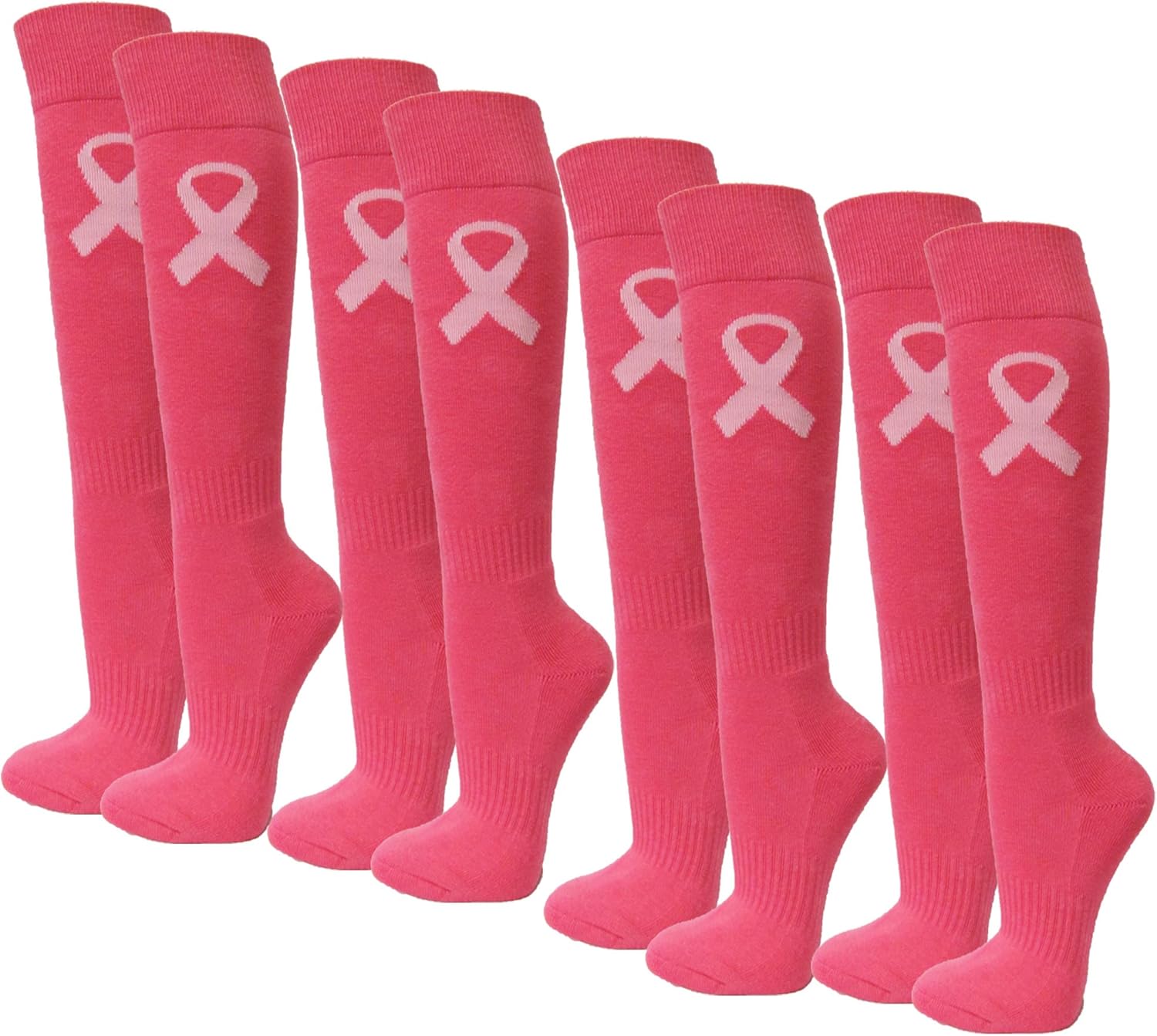 COUVER Knee High Sports Athletic Baseball Softball Socks, 4 Pairs Pack, Bright Pink/Ribbon, Large