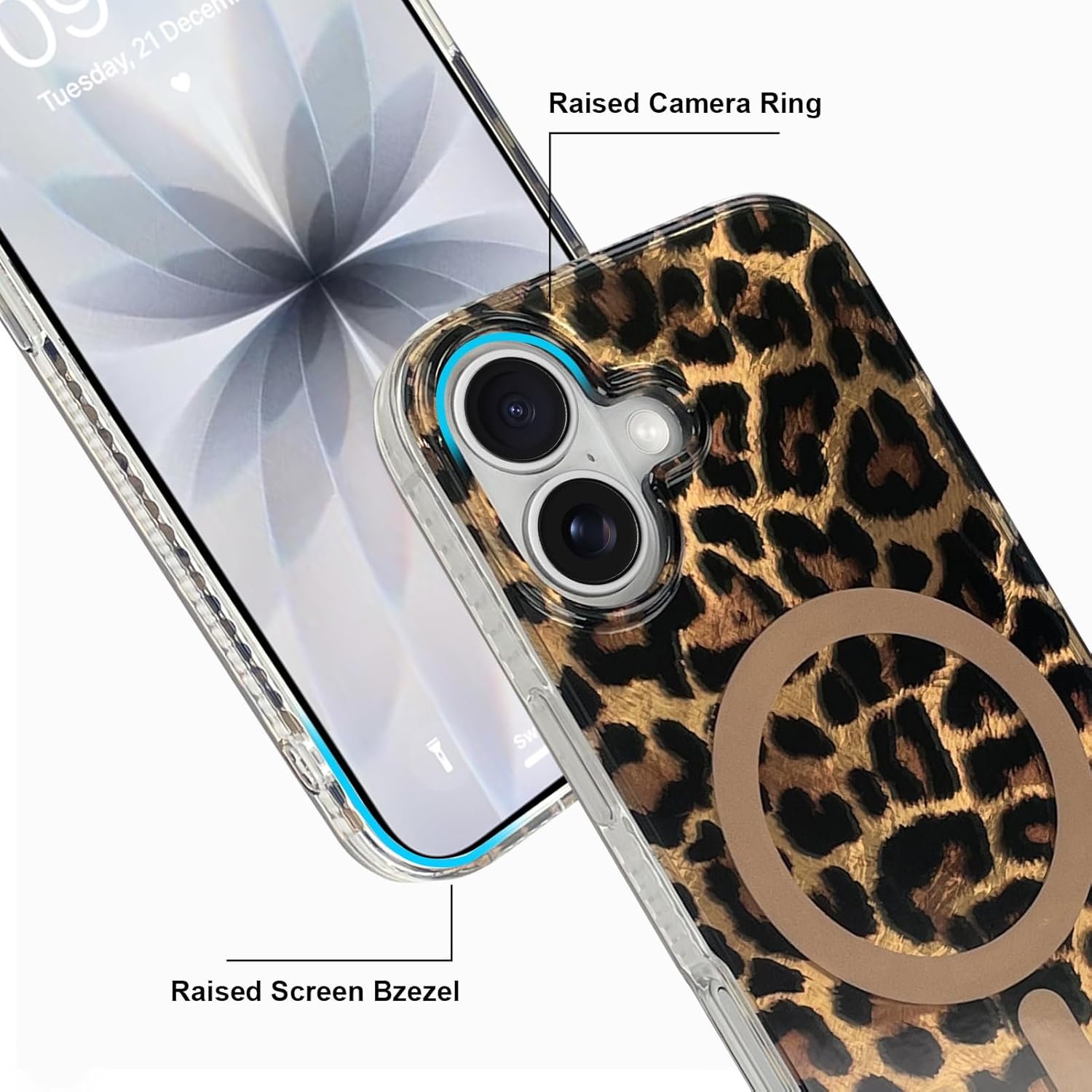 Compatible with iPhone 17 Case Stylish Leopard Cheetah Animal Print Phone Case for Women Men, Cute Sparkle Glossy Shockproof Protective Cover for 17, Leopard 1