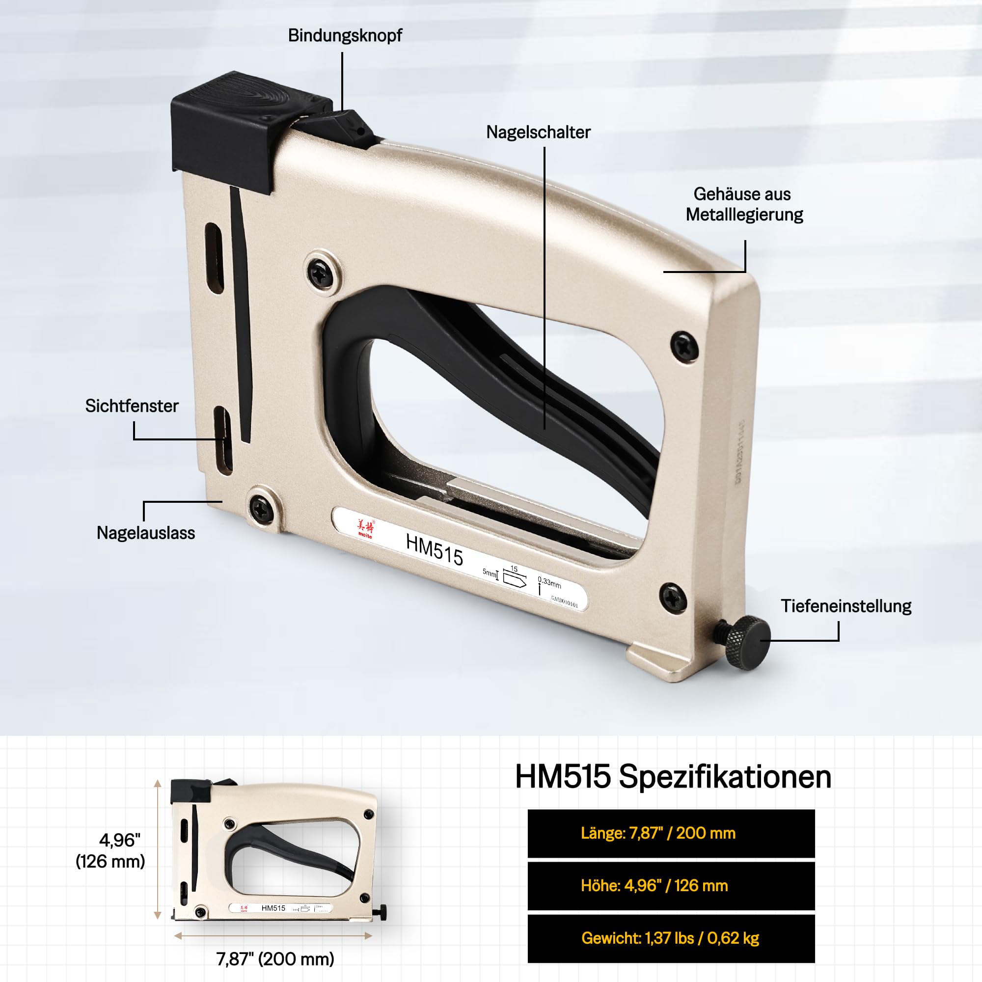 meite HM515 Hand-Punktetreiber für Bilderrahmen, Bilderrahmen-Handtacker mit 1000 Punkten, Leichter Manueller Punktetreiber für Kunstwerke, DIY und Professionelle Einrahmung