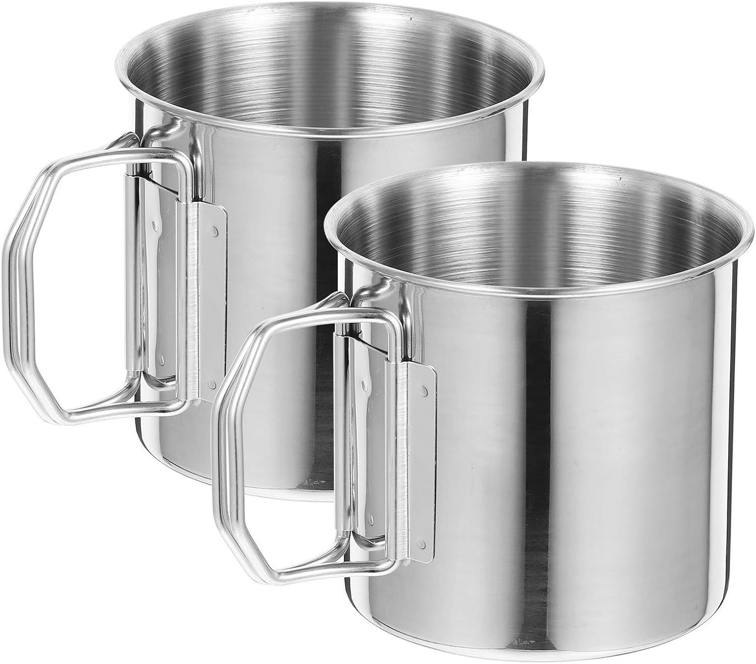 OUNONA 2pcs Stainless Steel Multi-function Camping Mug with Folding Handle Comfortable to Hold Outdoor Drinking Cup for Camping and Hiking