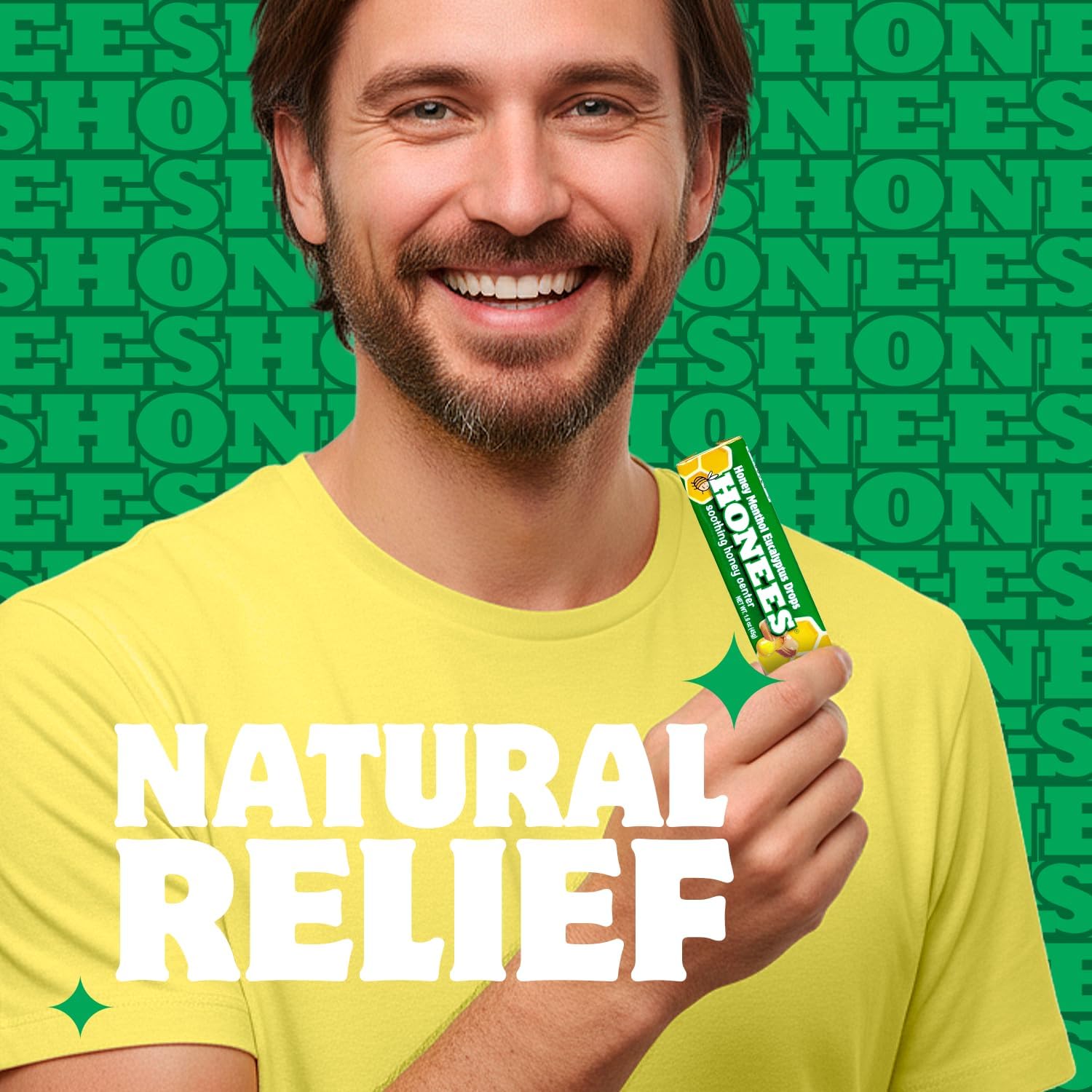 Honees Filled Menthol Cough Drops, Honey, Menthol & Eucalyptus Cough Drops- Natural Sore Throat Relief - Nothing Artificial -Throat Lozenges, Non-GMO (24 Pack –216 Drops)