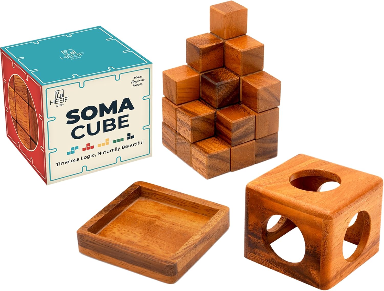 BSIRI Soma Puzzle Cube Wooden Toy Brain Teaser Desk Board Games Adults Master Block Christmas Mind Magic Benders Wood Hand Cube Family Teens Classic