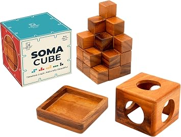 BSIRI Soma Puzzle Cube Wooden Toy Brain Teaser Desk Board Games Adults Master Block Christmas Mind Magic Benders Wood Hand Cube Family Teens Classic