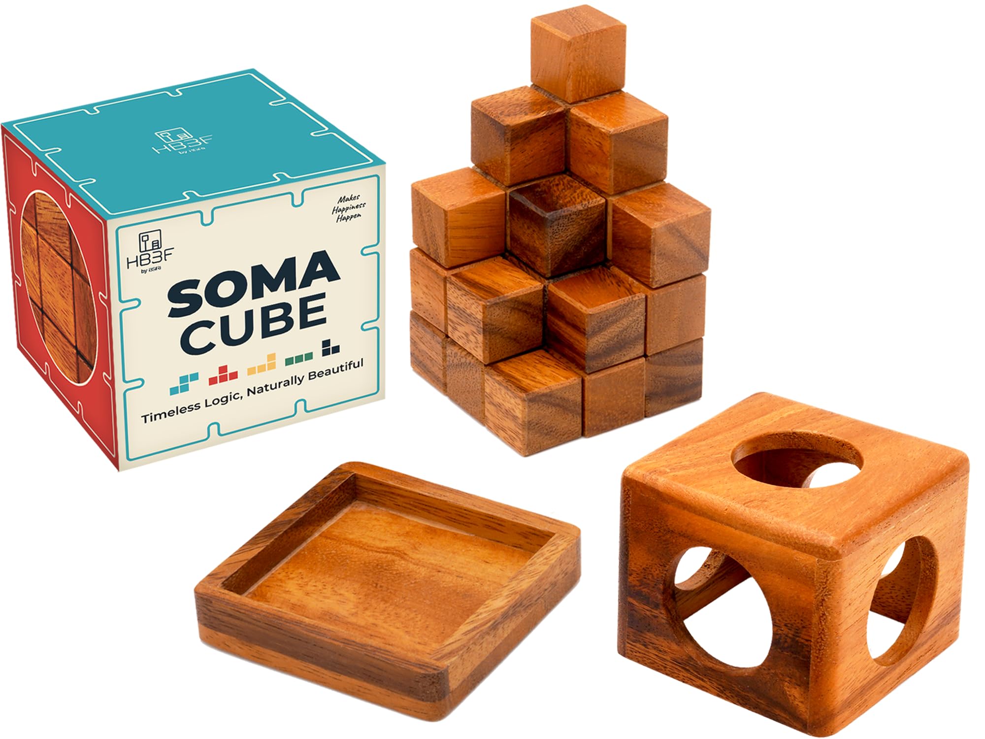 BSIRI Soma Puzzle Cube Wooden Toy Brain Teaser Desk Board Games Adults Master Block Christmas Mind Magic Benders Wood Hand Cube Family Teens Boy Classic