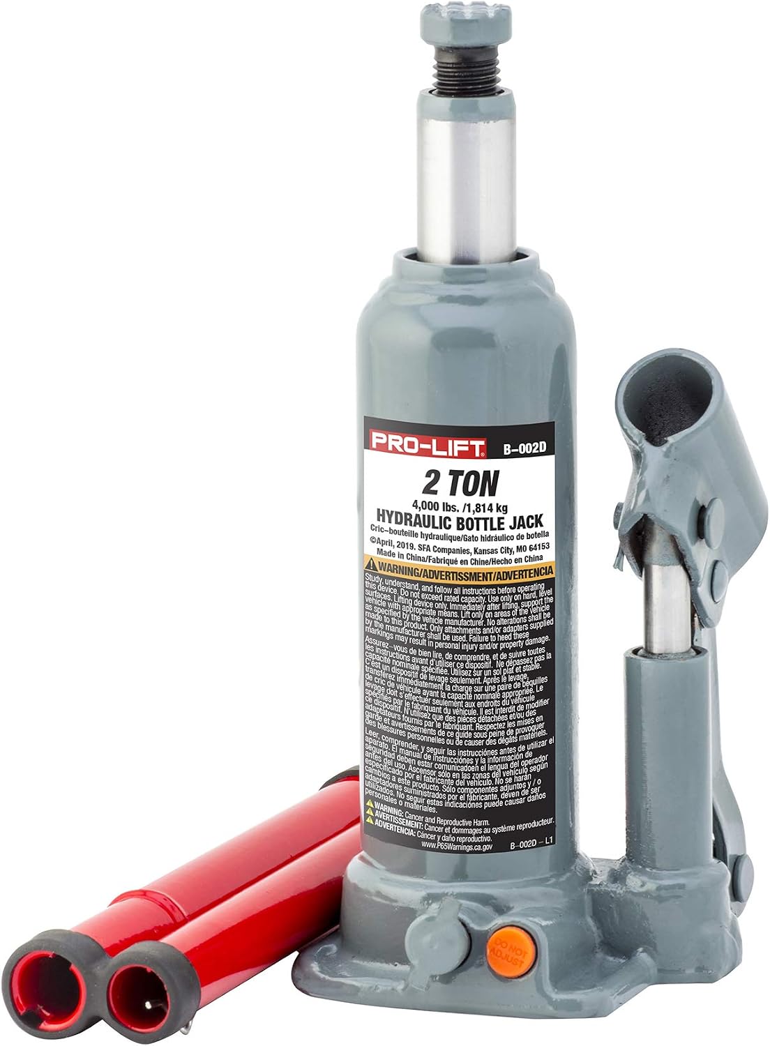 Pro-Lift B-002D Grey Hydraulic Bottle Jack - 2 Ton Capacity
