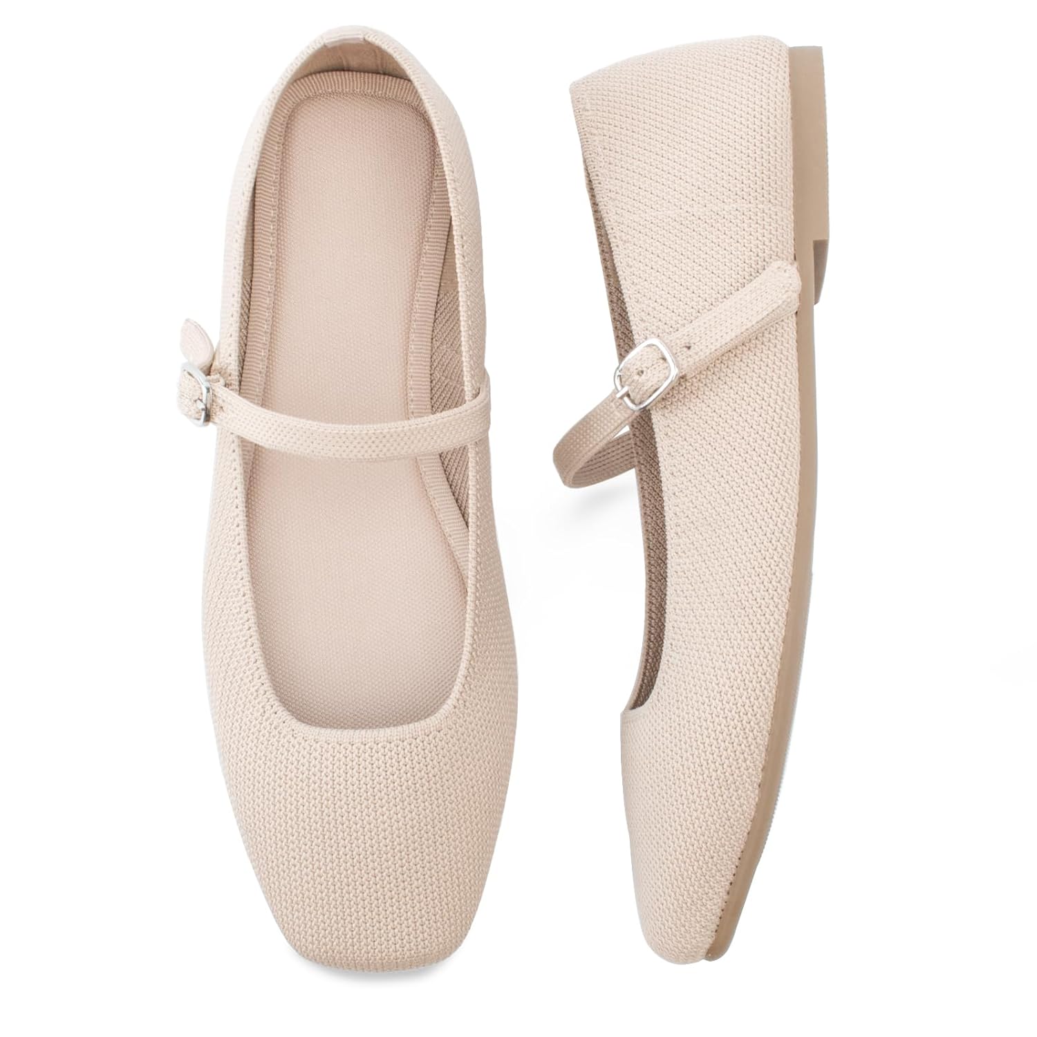 Knit Flats for Women Square Toe Flats Casual Ballet Flats with Ankle Strap Mary Jane Shoes Women Comfortable