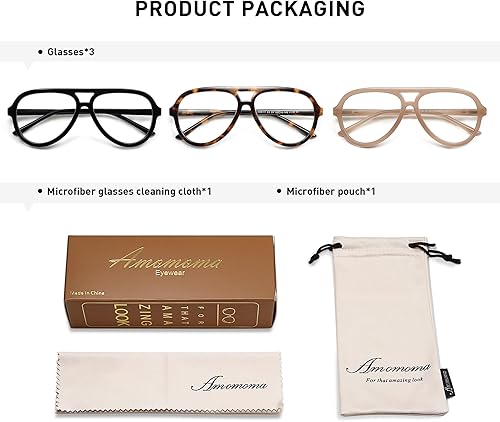 Miniatura 5 de AMOMOMA Paquete de 3 lentes de lectura retro estilo aviador para mujeres y hombres, marco de computadora con luz azul para lector grande clásico de