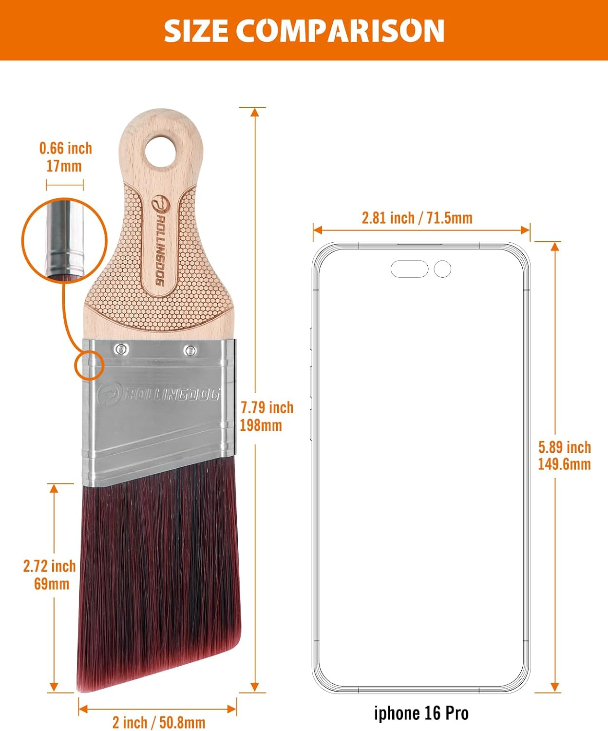 ROLLINGDOG 2 Inch Short Handle Trim Brush | Angled Paint Brush for Painting Walls, Furniture, Cutting in, Trim, Detail Painting thumbnail