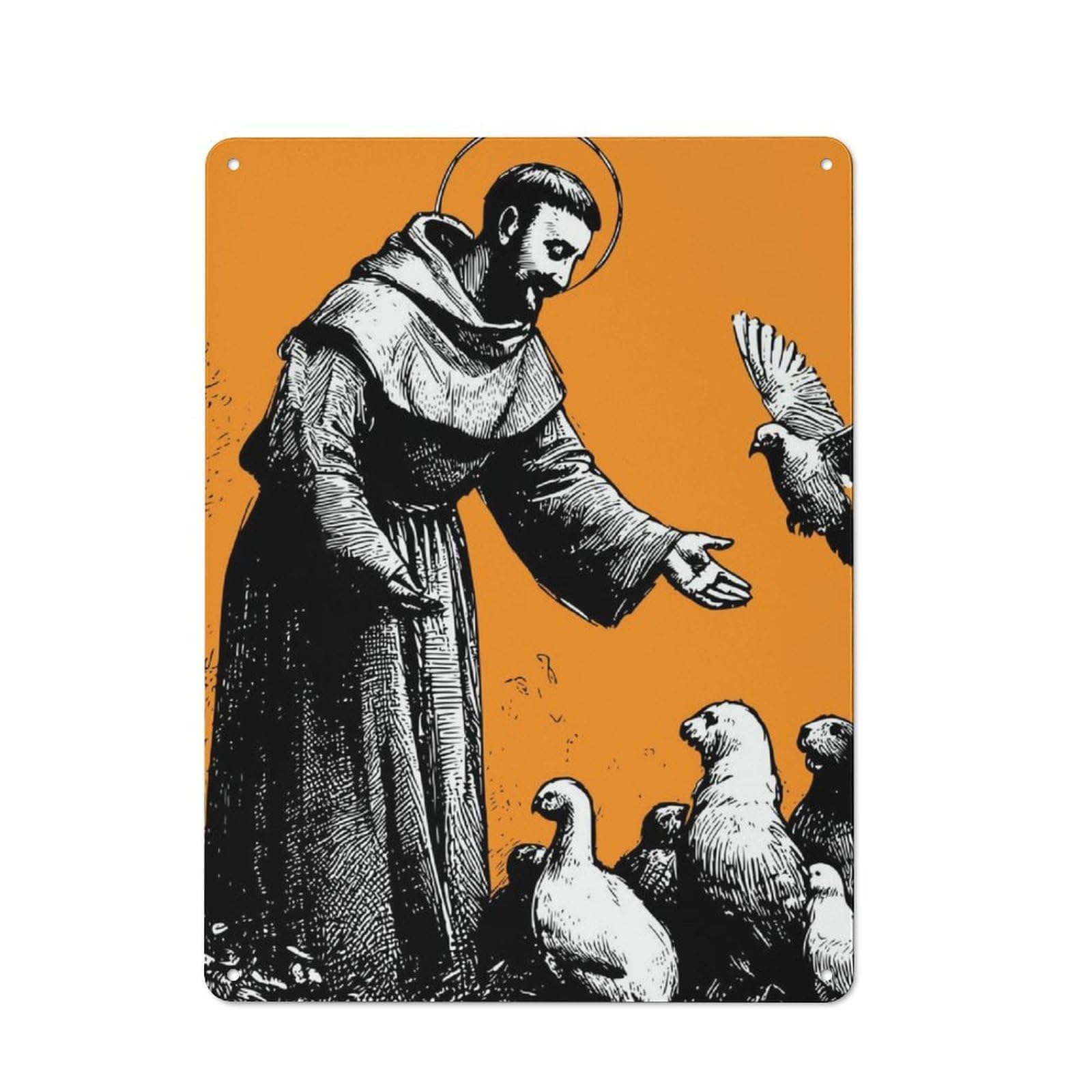 Junmoney Style-13 Saint Francis Of Assisi Vintage Printed Metal Sign 40X30cm For Workshop Wall, A Decorative Gift For A Newly Furnished Workshop