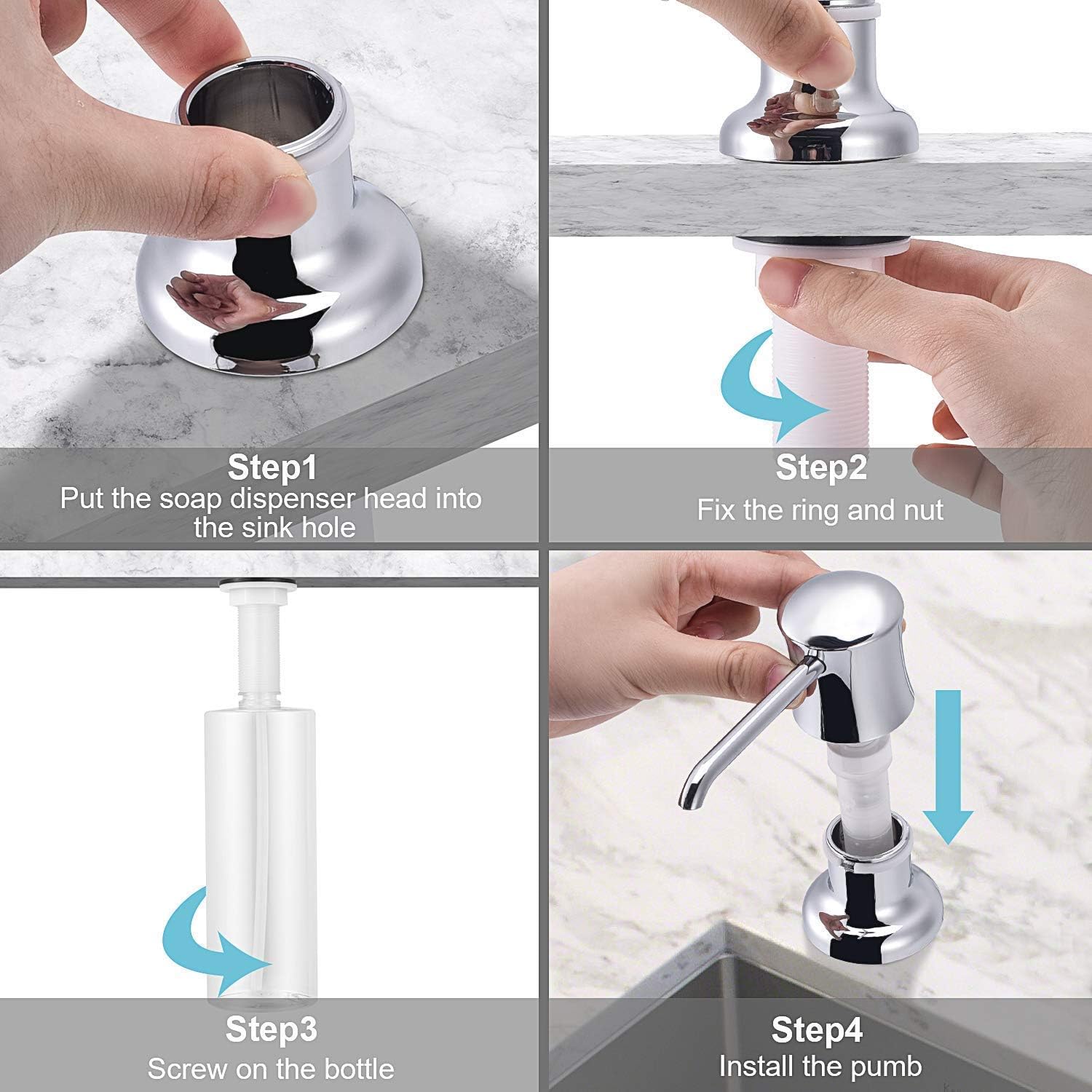 Samodra Brass & ABS Sink Soap Dispensers with 17 OZ Bottle Built in Design Refill from The Top