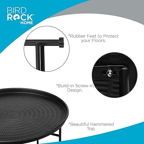 Miniatura 7 de BIRDROCK HOME Mesa auxiliar de metal pequeña negra mesa auxiliar circular para dormitorio, sala de estar, espacios de esquina martillada, mesa