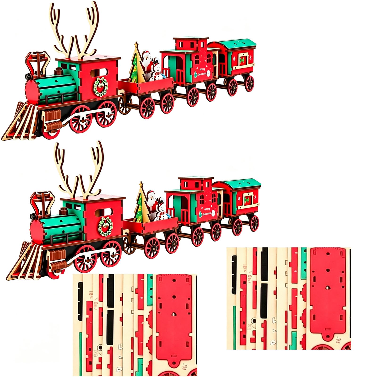 Juego de Rompecabezas de ensamblaje 3D de Tren de Madera navideño DIY (2pcs)
