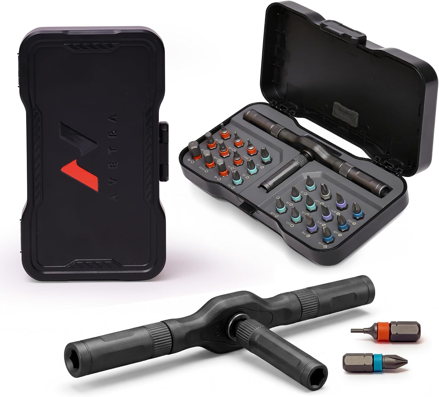 24-in-1 Magnetic Ratchet Screwdriver Set with S2 Steel Bits, Ergonomic Comfort Grip Handle, Precision Tool Kit for Electronics Repair, Bicycle Maintenance, Furniture Assembly, DIY with Portable Case