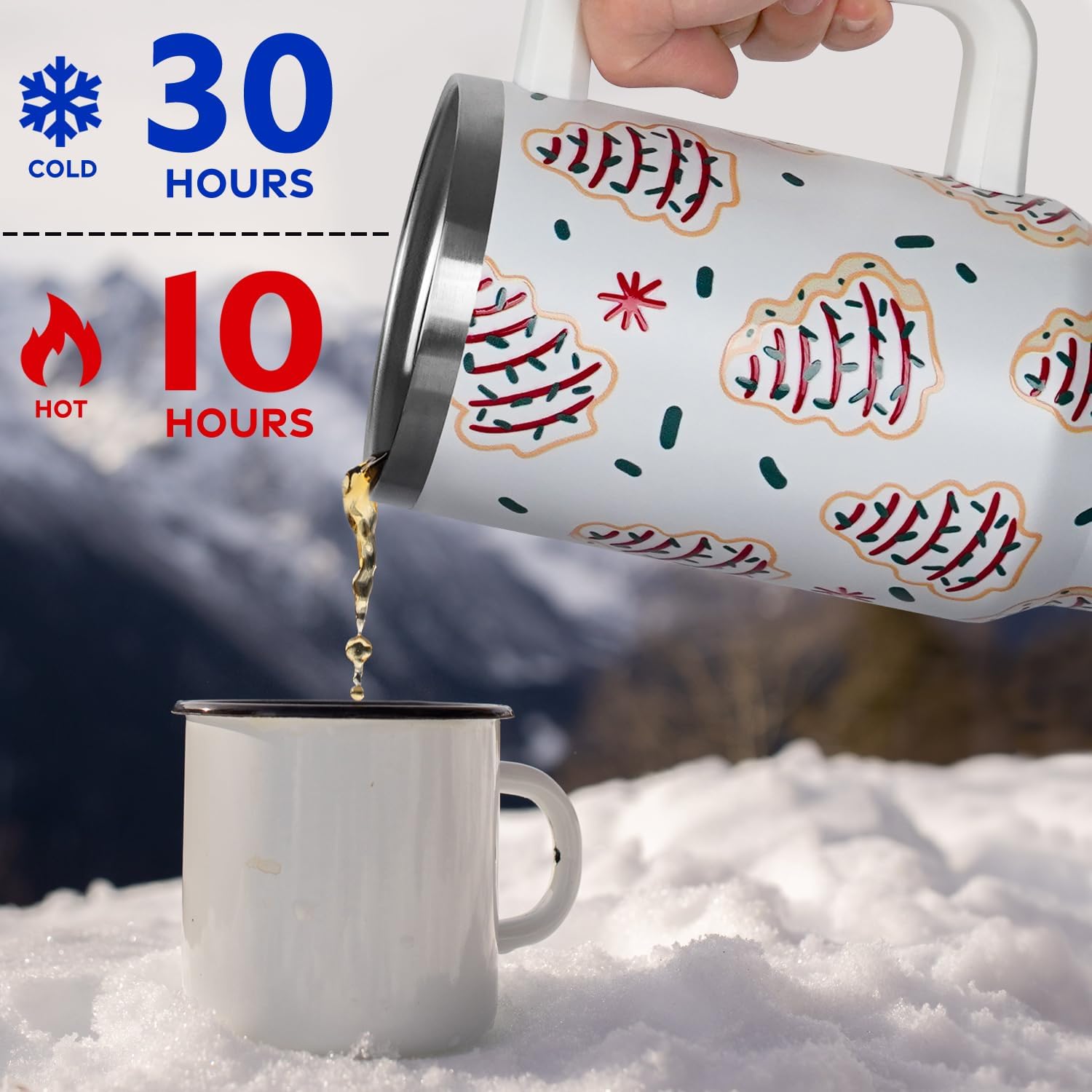 Christmas Gifts 40 oz Tumbler with Handle and Straw Lid,Cute Gifts for Women Christmas Tree Snack Cake Vacuum Insulated Leak Proof Tumbler,Winter Holiday Accessories Stainless Steel Coffee Cup Mug - Image 5