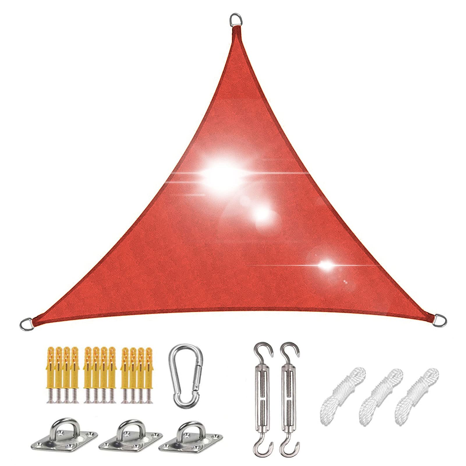 Voile d'ombrage Triangulaire 3.6x3.6x3.6m, Toile Solaire Exterieure, Toile Impermeable, Matière Traspirante, Une Protection des Rayons UV À 95% pour Jardin Terrasse avec Kit de Quincaillerie