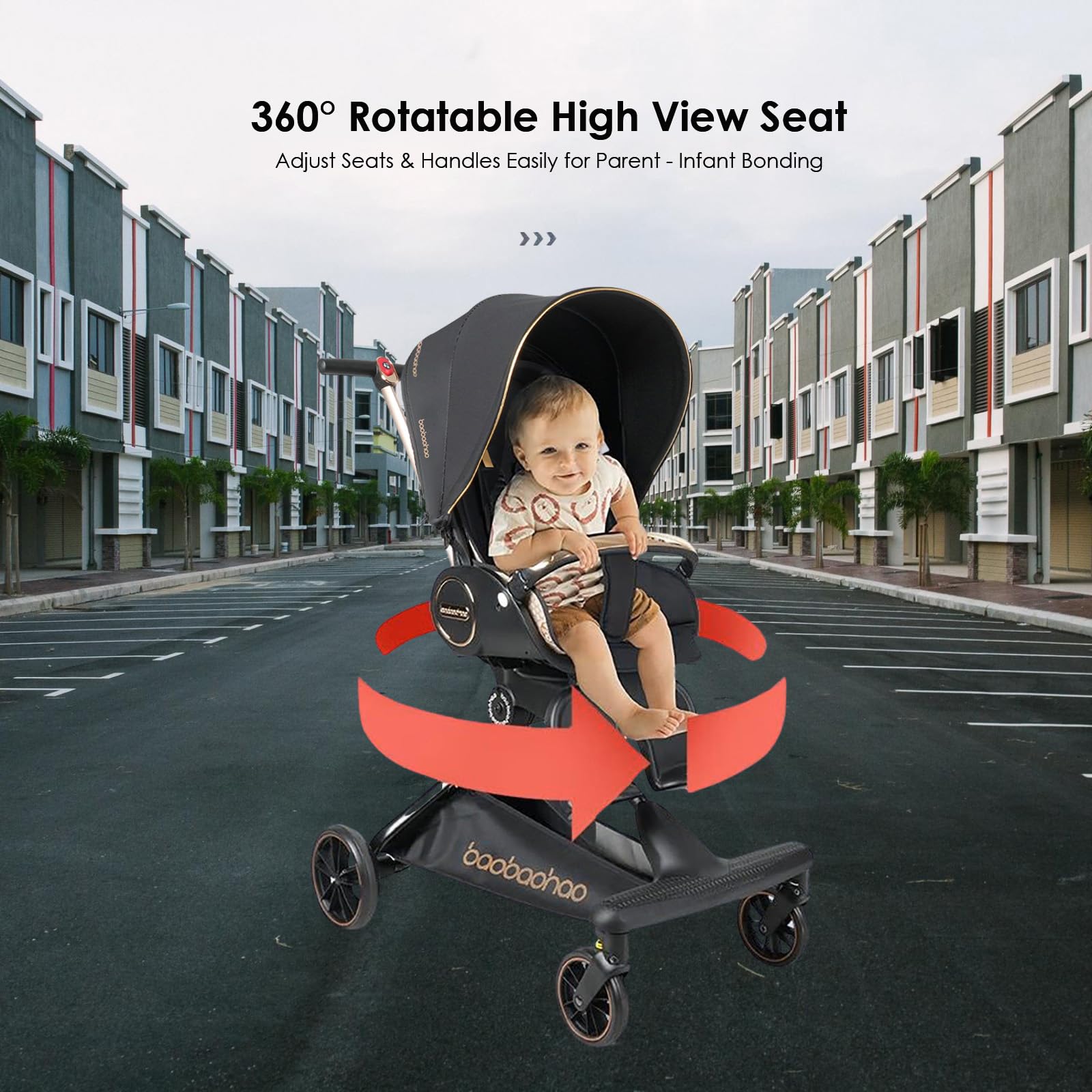 Baby Stroller Lightweight,High Landscape 360°Rotable,Ergonomic,Adjustable Backrest Canopy Peekaboo Window,Foldable,All Terrain Wheels,Storage Basket,Travel Stroller Wagon for Newborn Toddler Black