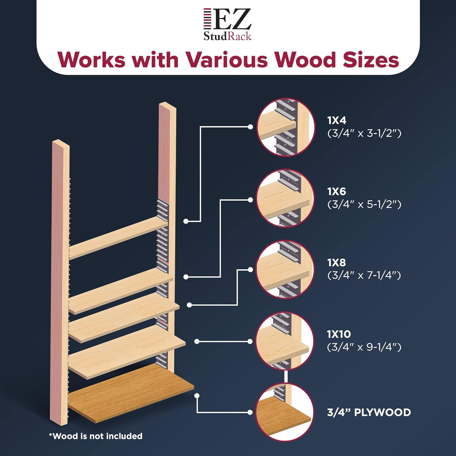 EZStudRack Shelf Bracket - Shelf Brackets for Wall - Wall Mount Shelf - Floating Shelf Hardware - Shelving Brackets for Home - Garage Shelf Brackets - Wood Not Included - 8 Pack (4 Pair) Gray : Tools & Home Improvement