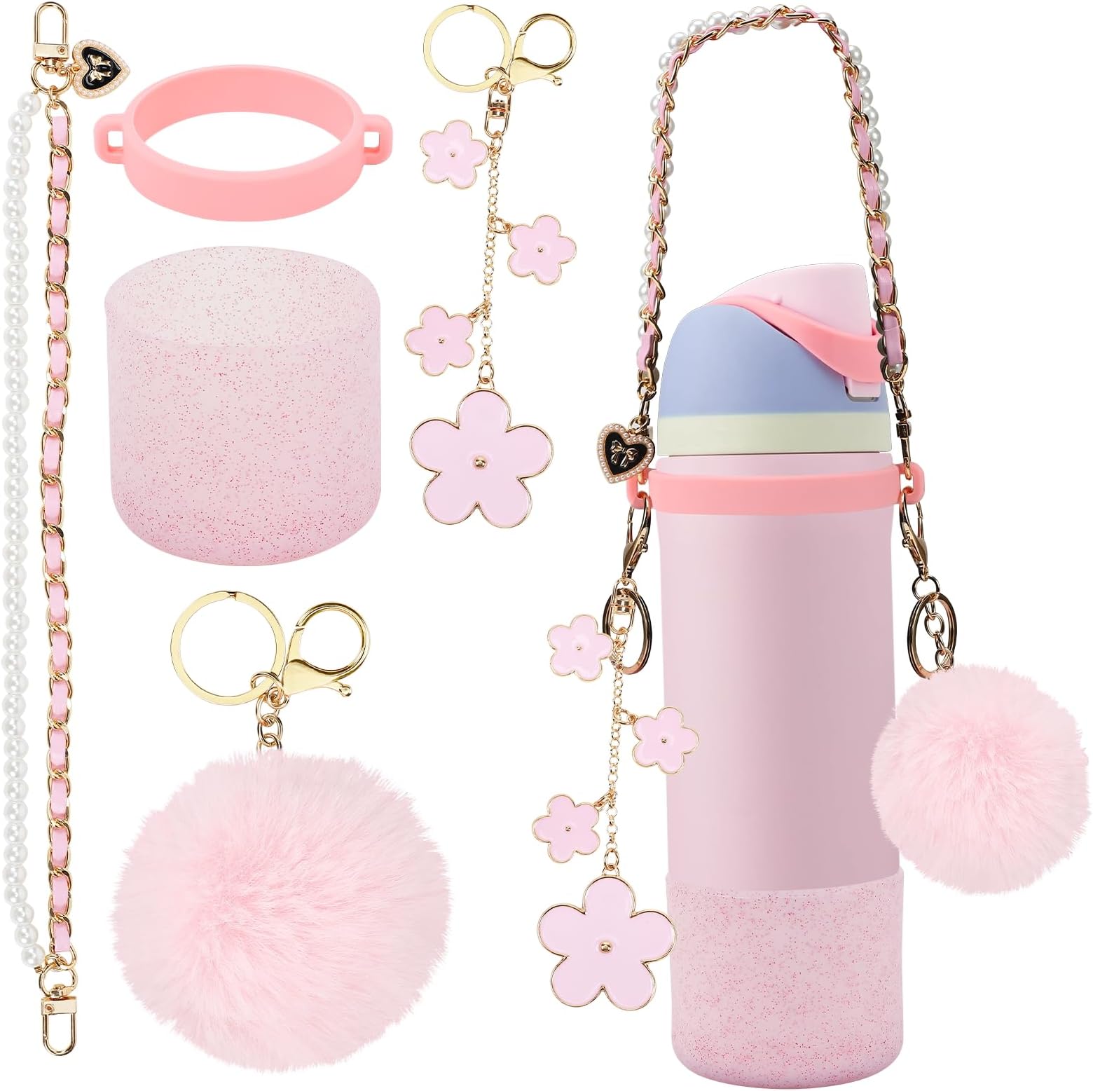 Compatible with Owala Bottle Accessories Durable Silicone Boot Handle Comaptible with Owala Bottles 24oz or 32oz Stylish Charms Strap for Personalized Touch Rubber Bottom