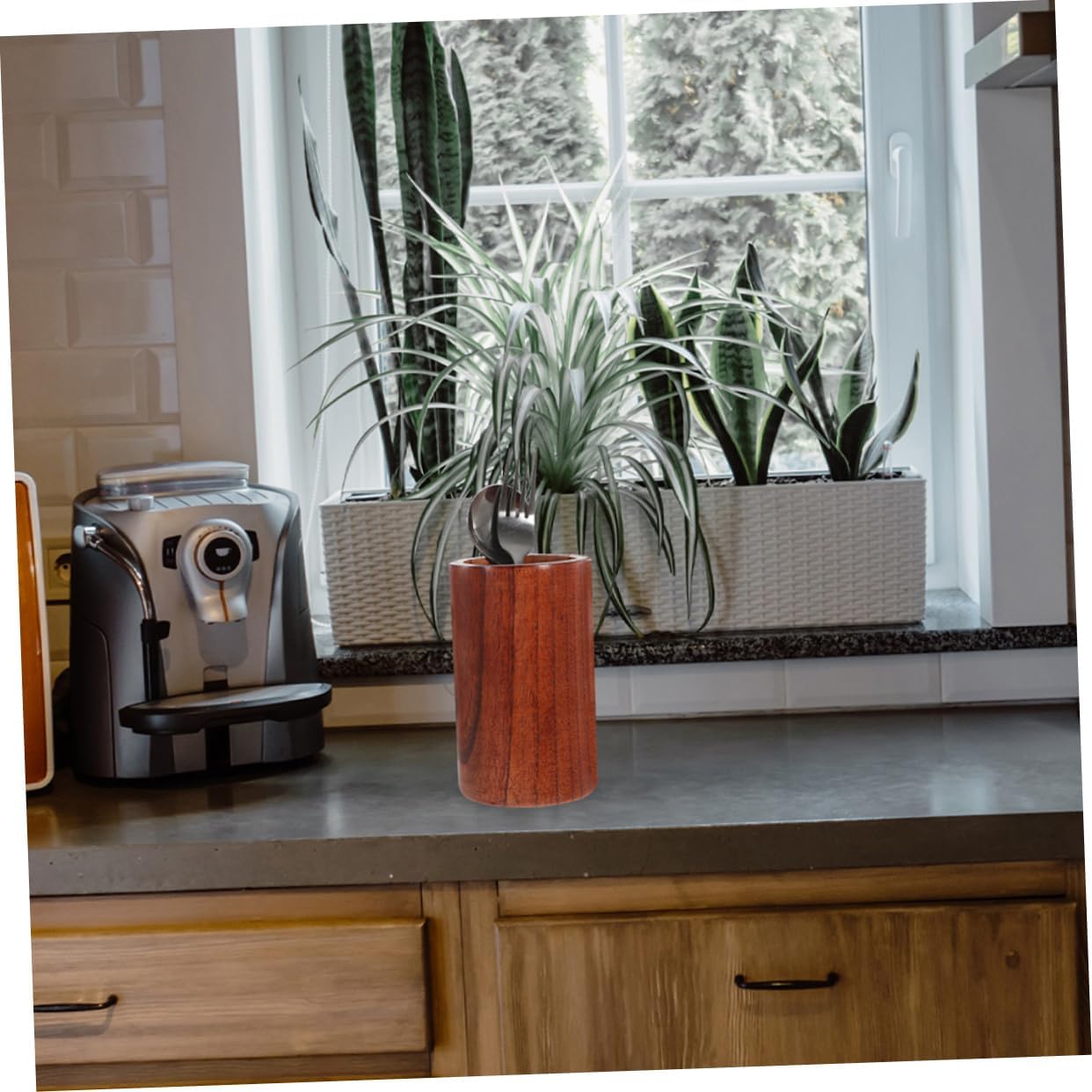 2pcs Wooden Kitchen Utensil Holder Chopsticks Organizer Natural Cutlery Container for Neat and Stylish Cooking Space Rustic Design