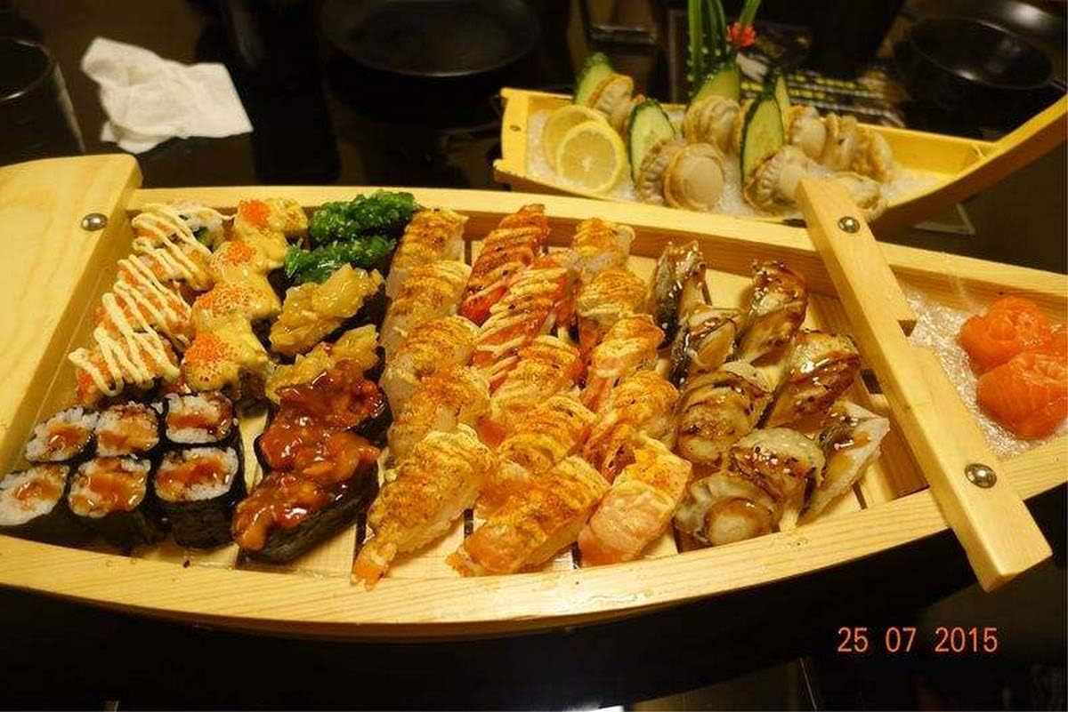JapanBargain, Jumbo Bamboo Sushi Boat 47.5" – Extra-Large Sushi, Sashimi & Nigiri Serving Tray with Removable Center for Parties, Restaurants, Catering