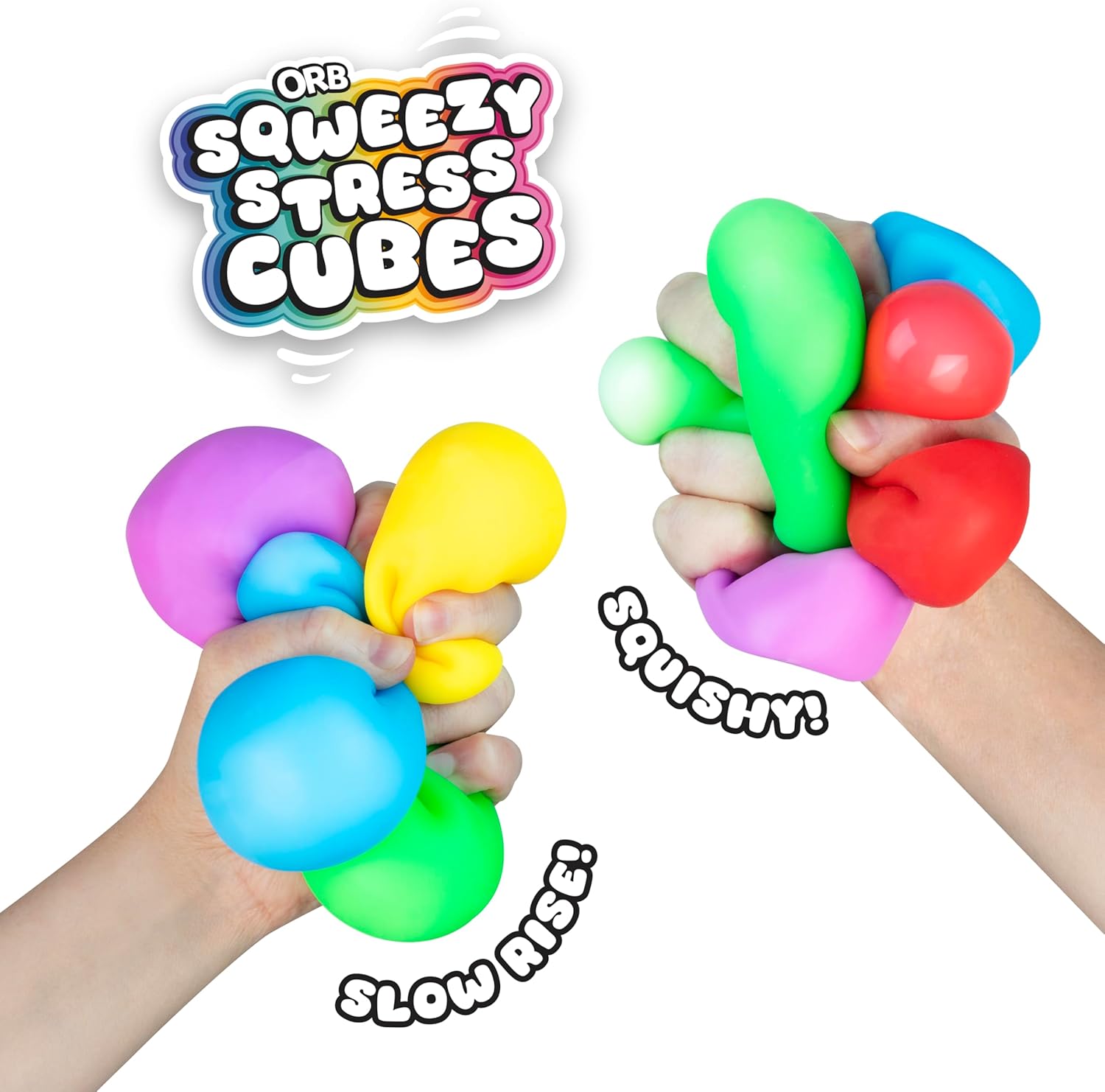 ORB 24 Pack Easy Sqweezy Squishy Stress Cubes - Colorful Squishy Cubes - Squeeze and Squish Stress Balls, Fidgets for Anxiety, Stress Relief - Classroom Rewards, Party Favors for Kids, Teens, Adults