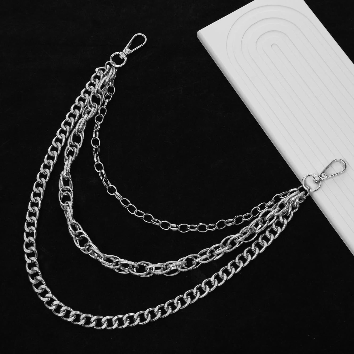 Grevosea Silver Wallet Chain, Heavy Duty Hip Hop Pants Chain for Men Women 3-Layer Metal Punk Wallet Chains Purse Chain for Jeans Belt Clothing Goth Accessories - Image 7