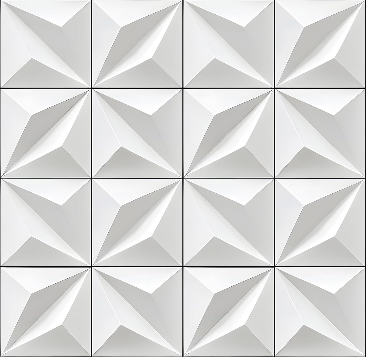 FunStick 17.5x354 White 3D Peel and Stick Wallpaper Modern Faux Square Tiles Renter Friendly Wall Paper Roll for Kitchen Backsplash Bathroom Ceiling Wall Panel Covering Waterproof White Contact Paper