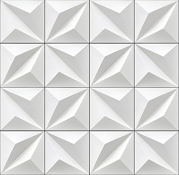 FunStick Modern White Tile 3D Wallpaper Peel and Stick for Bedroom Kitchen Living Room Accent Wall Self Adhesive Backsplash Wallpaper White 3D Square Tile Contact Paper Decorative Wall Panels 17.5x118