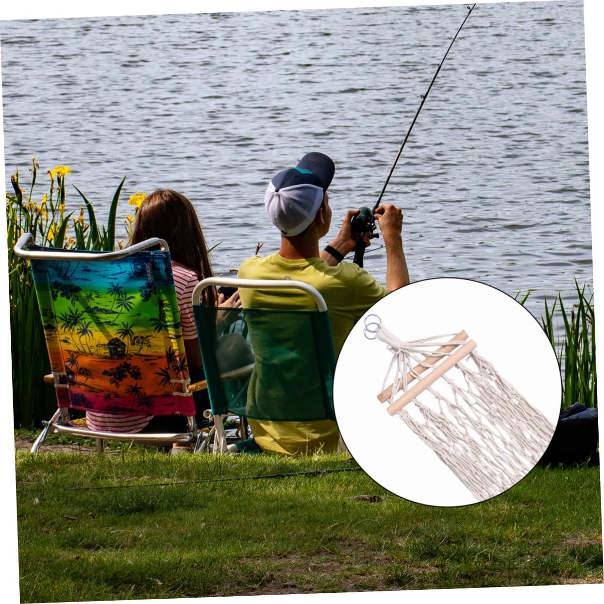 Kichvoe Cotton Rope Hammock with Wooden Stick, Single Mesh Hanging Sleeping Bed, Outdoor Camping and Indoor Leisure Swing Chair with Carry Bag and Heavy-Duty Hanging Ropes