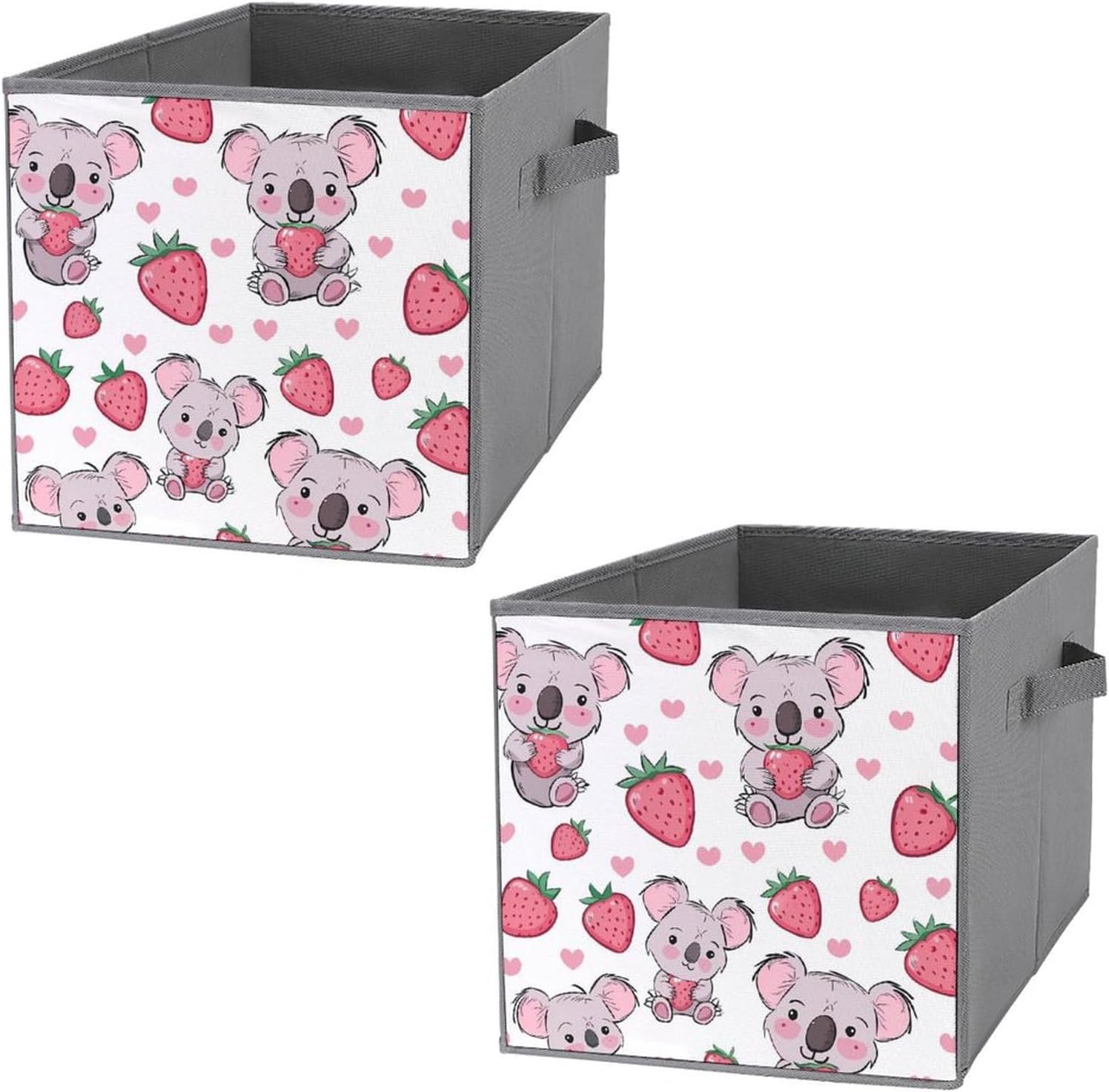 Koala Strawberry Love Foldable Storage Cubes Organizers Storage Bins Square Storage Baskets for Clothes Toys 2PCS