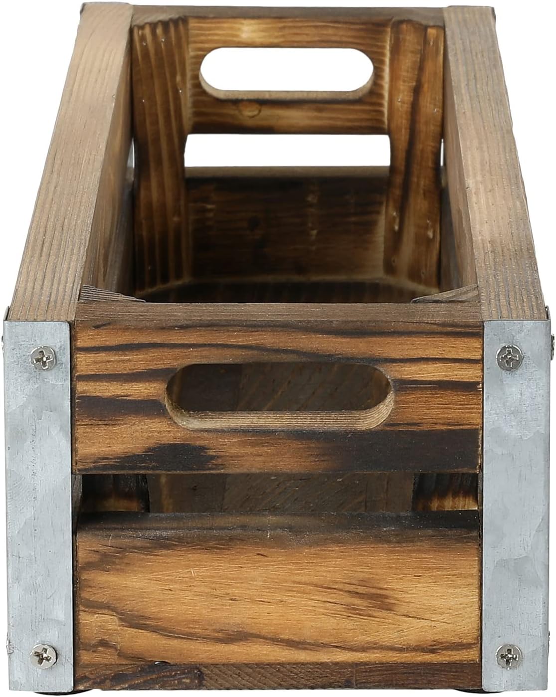 MyGift Rustic Burnt Wood Retro Audio Cassette Tape Holder Storage Crate with Galvanized Metal Accents and Cassette Cutout Design : Home & Kitchen