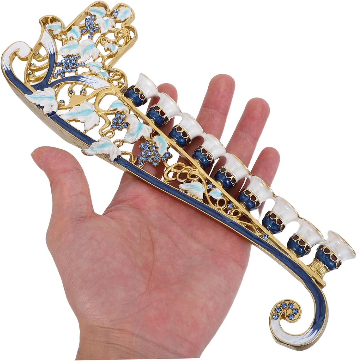 Metal Enamel Hanukkiah 9 Branch Menorah for Hanukkah Decor