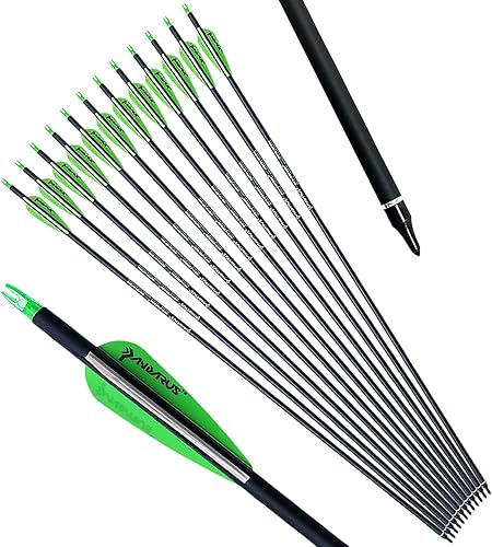 Miniatura 18 de Flechas de caza con tiro con arco de carbono de 30/32/28 pulgadas con extraíble para jóvenes compuesto y objetivo de arco recurvo (paquete de 12)