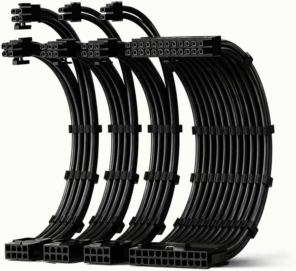 JEYI 18AWG PSU Extension Cable Kit, PVC Fabric Texture, 11.8in/30cm, Black
