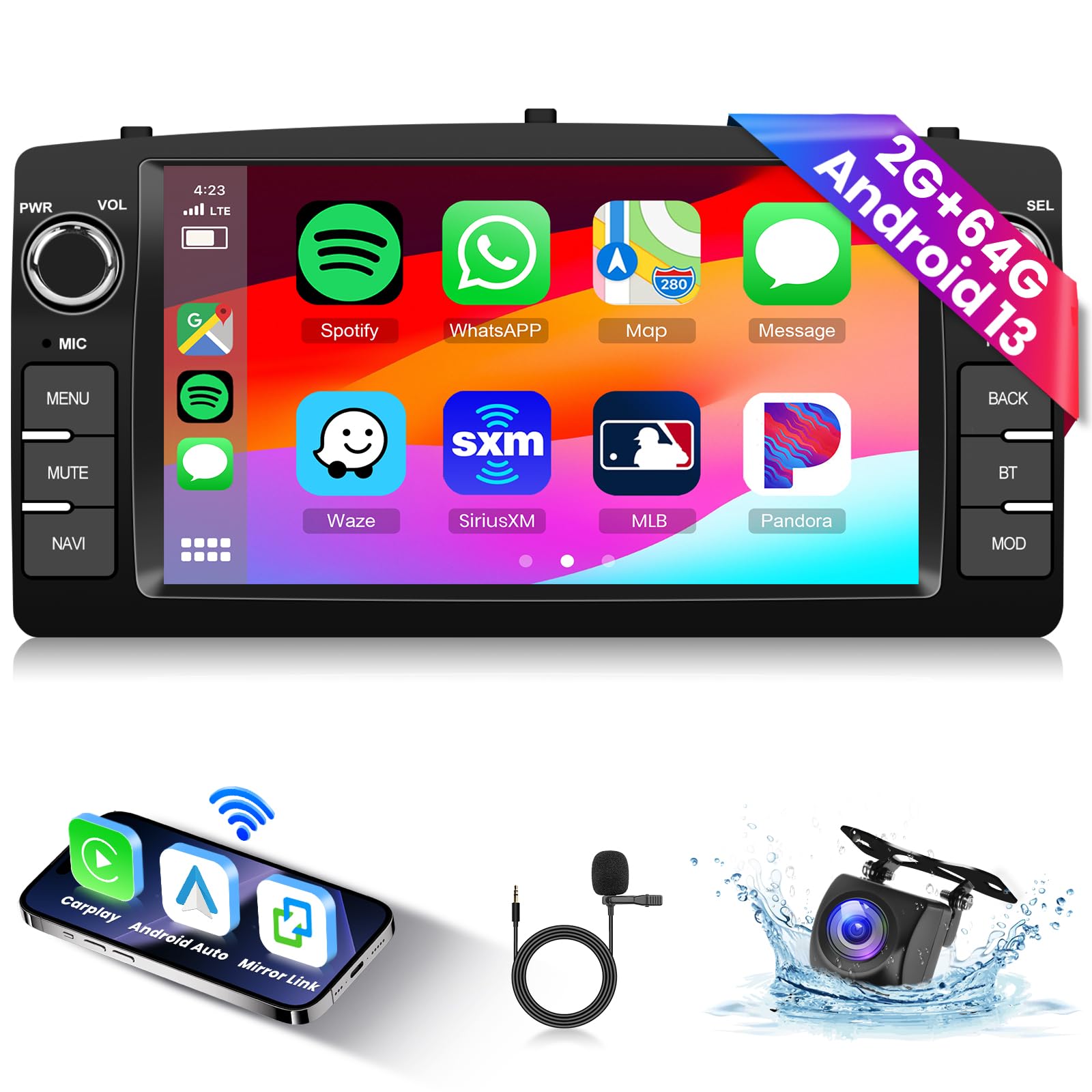 2 GB + 64 GB Android Radio samochodowe do Toyota Corolla E120 2000-2006 BYD F3 2006-2013 z automatycznym systemem Android CarPlay, Hodozzy 2 Din 7 cali ekran dotykowy Radio z GPS Bluetooth WIFI EQ FM