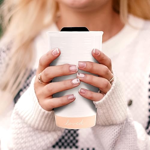 Miniatura 6 de Lighthouse Christian Products Loved - Vaso de viaje de cerámica con textura sumergida de 12 onzas, color rosa rubor