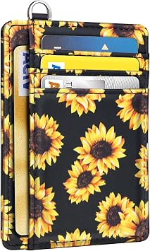 Coco Rossi Sunflower Credit Card Holder Wallet Women Minimalist Slim Small | Front Pocket Wallet, RFID Blocking, Cute Card Cases, Keychain, ID Window, Paper Money Pocket, Womens Girls Gifts