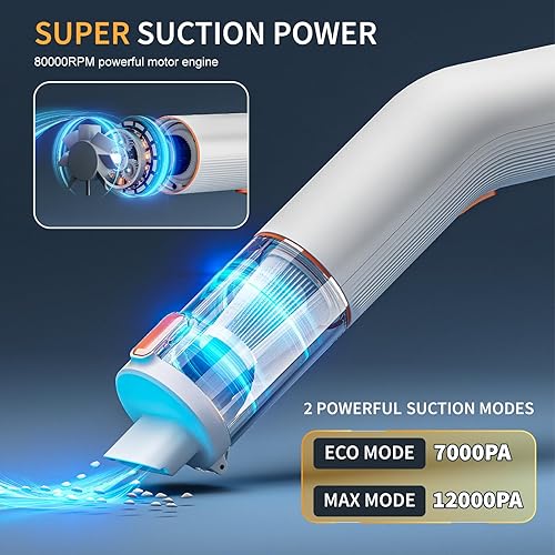 Miniatura 4 de Aspiradora portátil inalámbrica para automóvil, 5 en 1, mini aspiradora de mano inalámbrica con filtro HEPA, 2 modos de succión, potencia de succión