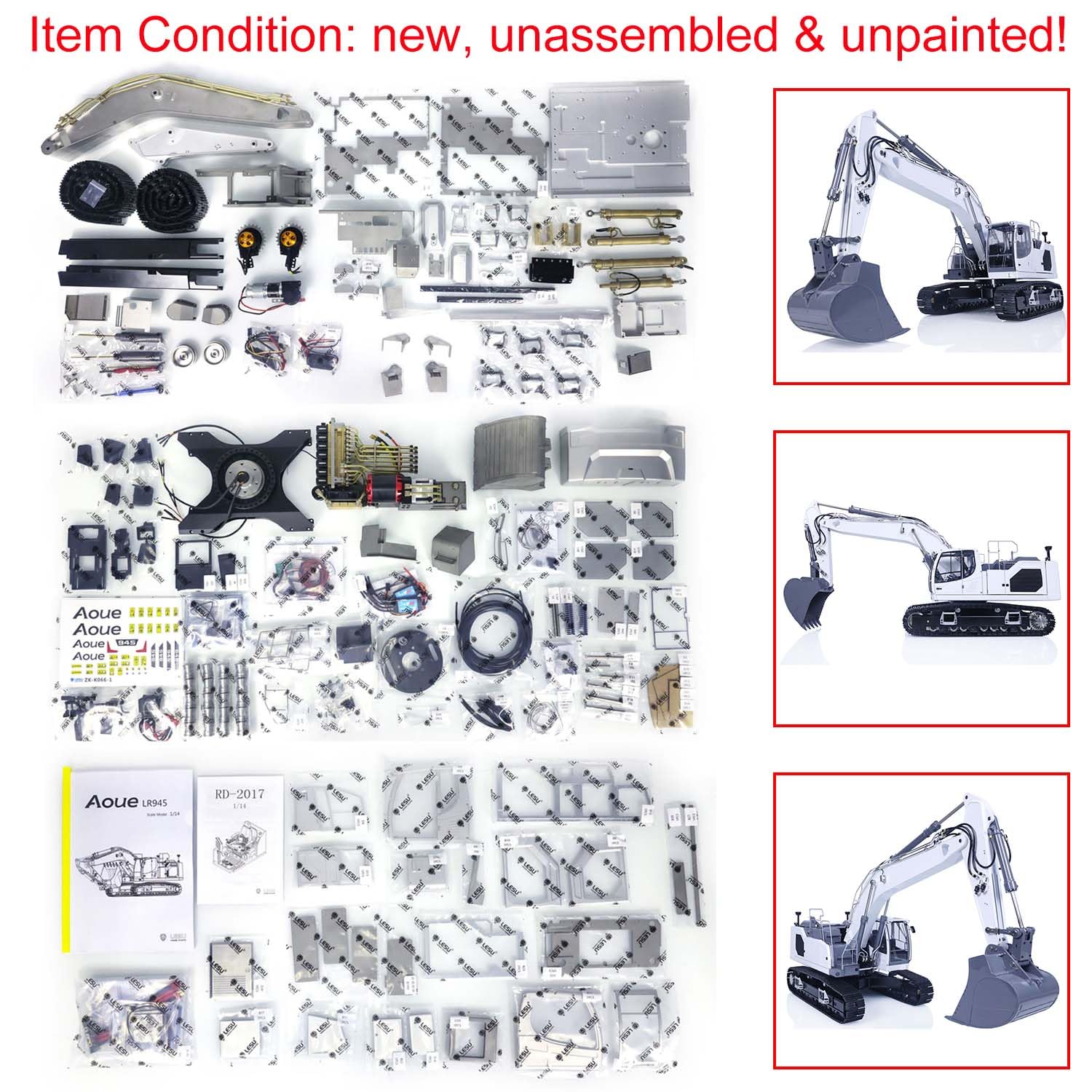 LESU LR945 RC Excavatrice hydraulique sur chenilles 1/14 en métal télécommandée Modèle moteur ESC Servo Light System non assemblé non peint Modèle de qualité Hobby