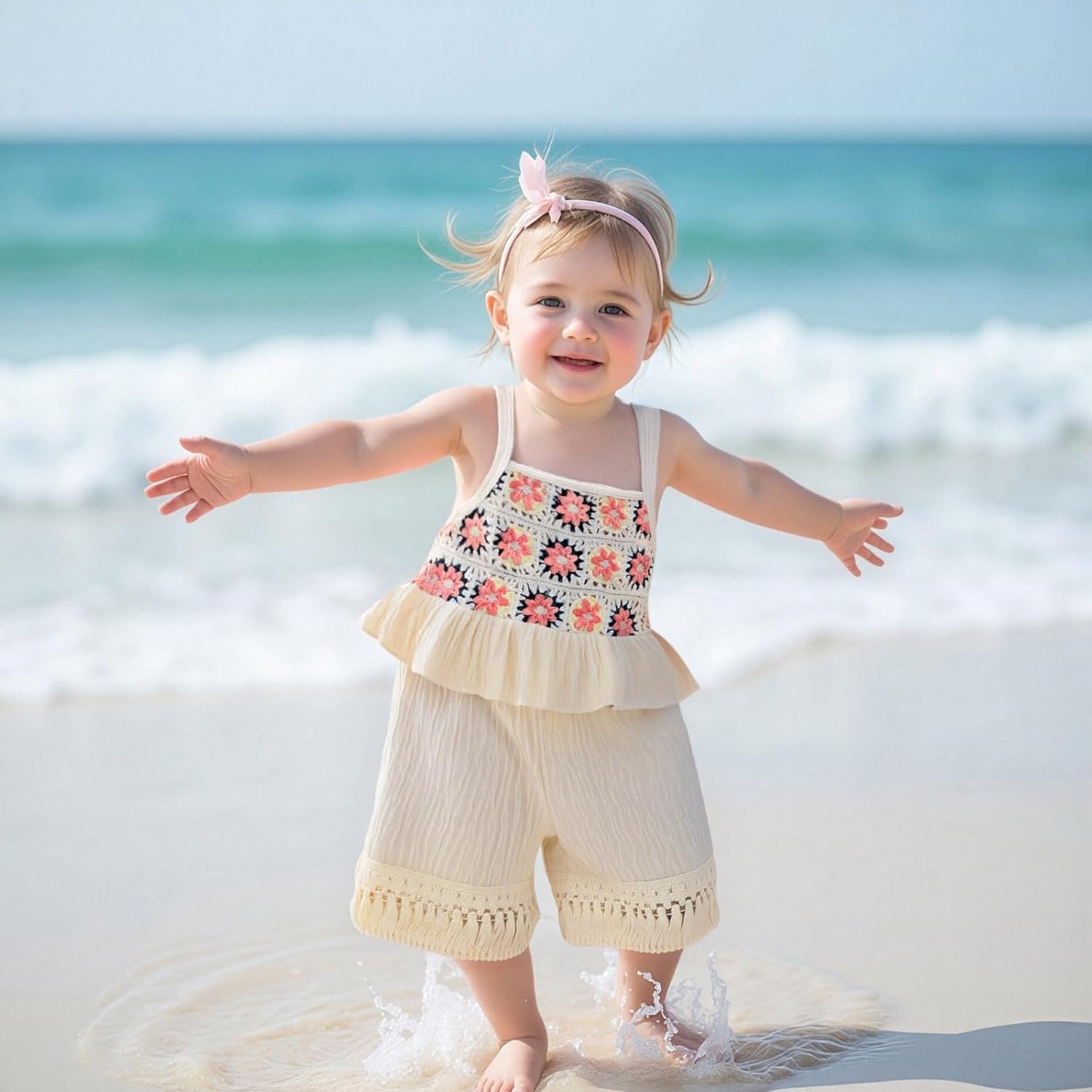 BemeyourBBs Toddler Girl Clothes Summer Baby Girl Embroidery Ruffle Tank Top Shrit Tassel Shorts Set 2 Piece Cute Boho Outfit - Image 2