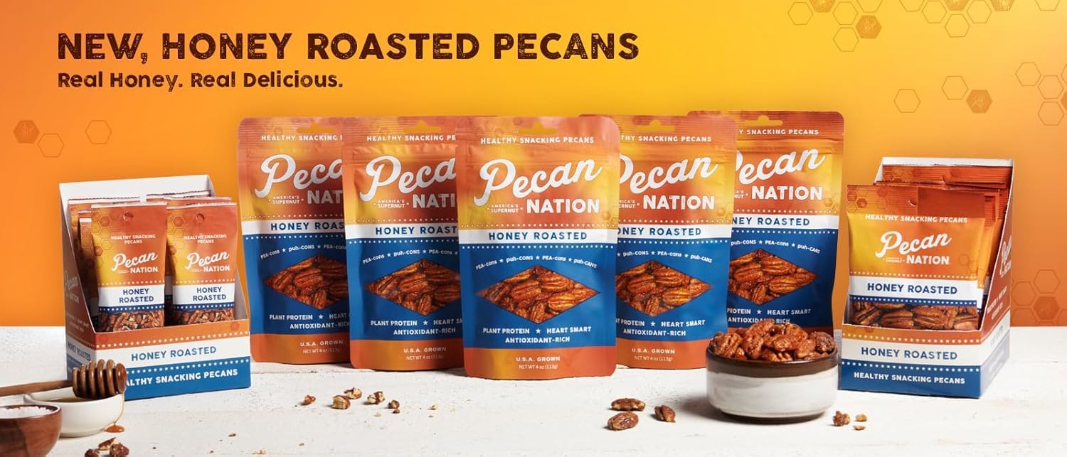 Pecan Nation Honey Roasted Georgia Pecans, 16 oz., Natural, No Preservatives, Anti-oxidant Rich, Non-GMO, Irresistible Healthy Snacking Pecans for Adults and Kids