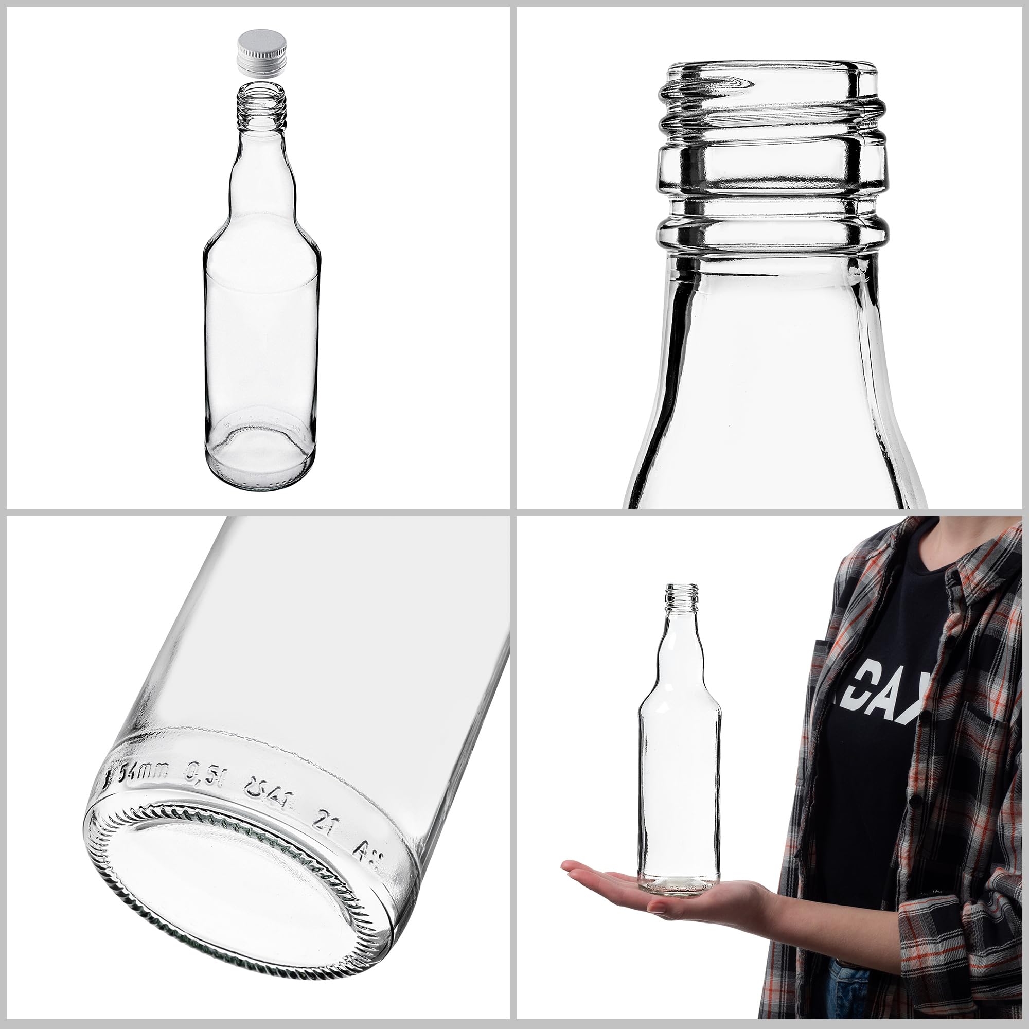 KADAX 50er Set Glasflaschen 500ml mit Schraubverschluss Weiß – Leere Flaschen zum Befüllen für Saft, Likör, Öl, Essig & Sirup, Refillable Glass Bottles