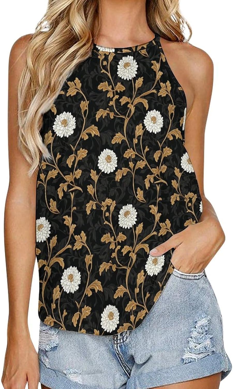 Tank Tops for Women 2025 Floral Print Casual Summer Fashion Boho Sexy Crewneck Pullover Cropped Sleeveless Tshirts